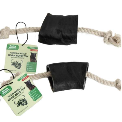 Black/White - WATER BUFFALO HORN ROPE TUG TOY-100% Cotton Rope 14\