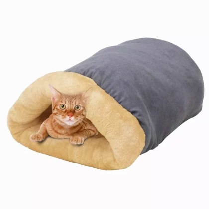 Grey - GOOPAWS 4 in 1 Self Warming Burrow Cat Bed, Pet Hideway Sleeping Cuddle Cave - 22\