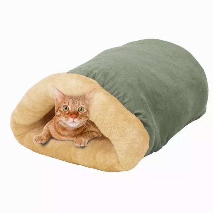 Sage Green - GOOPAWS 4 in 1 Self Warming Burrow Cat Bed, Pet Hideway Sleeping Cuddle Cave - 22\