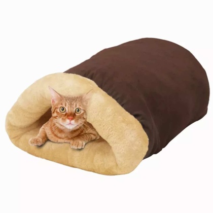 Coffee - GOOPAWS 4 in 1 Self Warming Burrow Cat Bed, Pet Hideway Sleeping Cuddle Cave - 22\