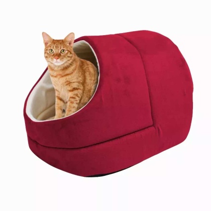 Burgundy - GOOPAWS Cat Cave for Cat and Warming Burrow Cat Bed, Pet Hideway Sleeping Cuddle Cave - 18\
