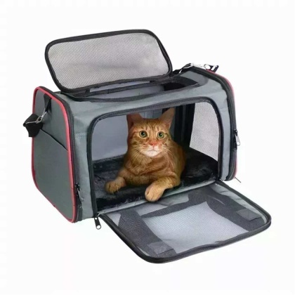 Grey / Red - GOOPAWS Soft-Sided Kennel Pet Carrier for Small Dogs, Cats, Puppy, Airline Approved Cat Carriers Dog Carrier Collapsible, Travel Handbag & Car Seat - 17\