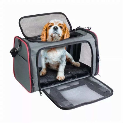 Grey / Red - GOOPAWS Soft-Sided Kennel Pet Carrier for Small Dogs, Cats, Puppy, Airline Approved Cat Carriers Dog Carrier Collapsible, Travel Handbag & Car Seat - 19\