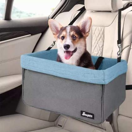 Grey - JESPET & GOOPAWS Dog Booster Seats for Cars, Portable Dog Car Seat Travel Carrier with Seat Belt for 24lbs Pets - 16\