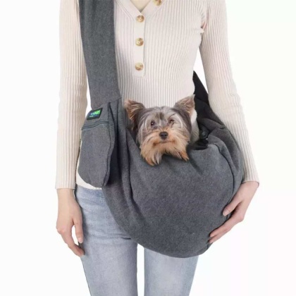 Grey - JESPET Comfy Pet Sling for Small Dog Cat, Hand Free Sling Bag Breathable Soft Knit with Front Pocket, Travel Puppy Carrying Bag, Pet Pouch. Machine Washable - 28\