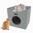 Sage Green - JESPET Foldable Cat Condo, Cat Cube House & Sleepping Bed with Lying Surface and 2 Reversible Cushions, Cat Hiding Place, Cat Cave, Linenette Fabric, Felt and Engineered Wood, Scratch Resista - 15.4