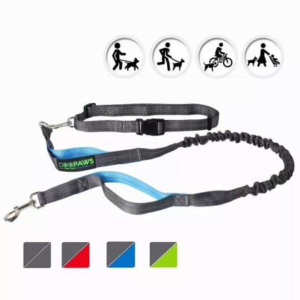 Blue - JESPET Hands Free Dog Leash for Running, Walking, Hiking Jogging for Medium & Large Dogs up to 150lbs, Durable Dual Handle Waist Leash with Reflective Bungee and Adjustable Waist - 1\'\' x 48\'\'