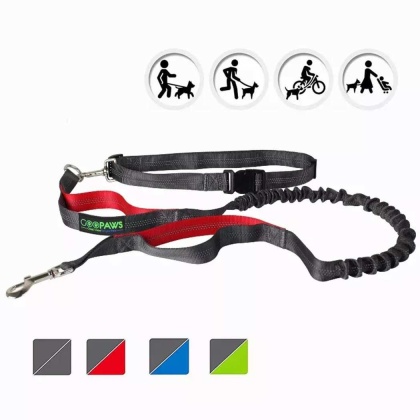 Red - JESPET Hands Free Dog Leash for Running, Walking, Hiking Jogging for Medium & Large Dogs up to 150lbs, Durable Dual Handle Waist Leash with Reflective Bungee and Adjustable Waist - 1\'\' x 48\'\'