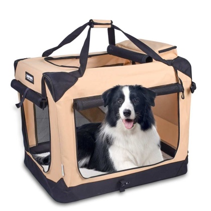 Beige - JESPET Soft Pet Crates Kennel, 3 Door Soft Sided Folding Travel Pet Carrier with Straps and Fleece Mat for Dogs, Cats, Rabbits, Indoor/Outdoor Use with Grey, Blue & Beige, Black - 30\