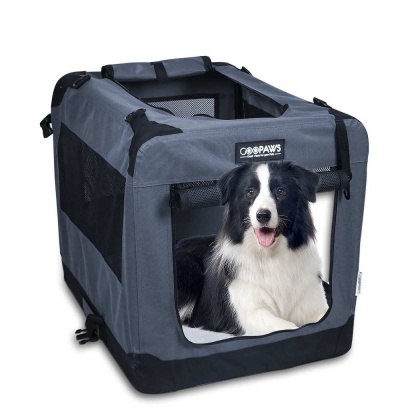 Grey - JESPET Soft Pet Crates Kennel, 3 Door Soft Sided Folding Travel Pet Carrier with Straps and Fleece Mat for Dogs, Cats, Rabbits, Indoor/Outdoor Use with Grey, Blue & Beige, Black - 36\