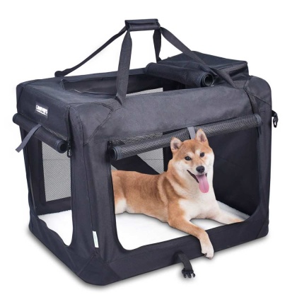 Black - JESPET Soft Pet Crates Kennel, 3 Door Soft Sided Folding Travel Pet Carrier with Straps and Fleece Mat for Dogs, Cats, Rabbits, Indoor/Outdoor Use with Grey, Blue & Beige, Black - 30\