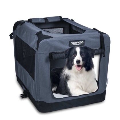 Grey - JESPET Soft Pet Crates Kennel, 3 Door Soft Sided Folding Travel Pet Carrier with Straps and Fleece Mat for Dogs, Cats, Rabbits, Indoor/Outdoor Use with Grey, Blue & Beige, Black - 26\