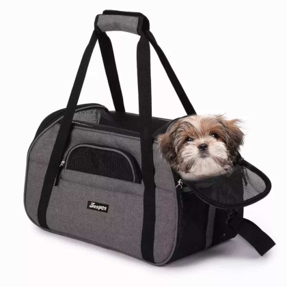 Smoke Grey - JESPET Soft-Sided Kennel Pet Carrier for Small Dogs, Cats, Puppy, Airline Approved Cat Carriers Dog Carrier Collapsible, Travel Handbag & Car Seat - 19\