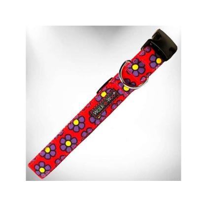 Purple Daisies on Red - Flower Dog Collars - XS 5/8\