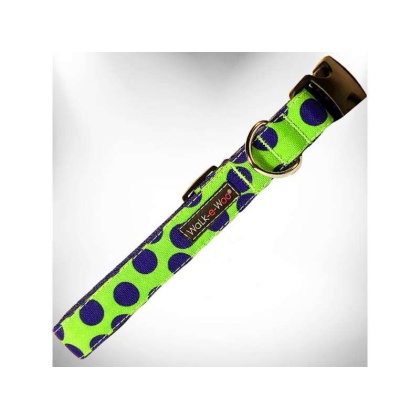 Blue Dot on Green - Polka Dot Dog - Neon Collars - XL 1.5\