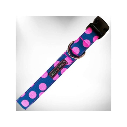 Pink Dot on Blue - Polka Dot Dog Collars - XS 5/8\