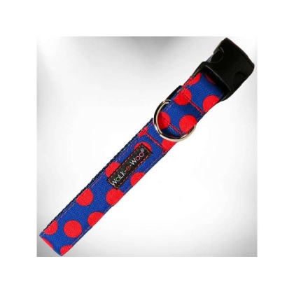 Red Dot on Blue - Polka Dot Dog Collars - S 3/4\