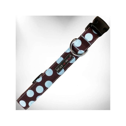 Blue Dot on Brown - Polka Dot Dog Collars - XS 5/8\