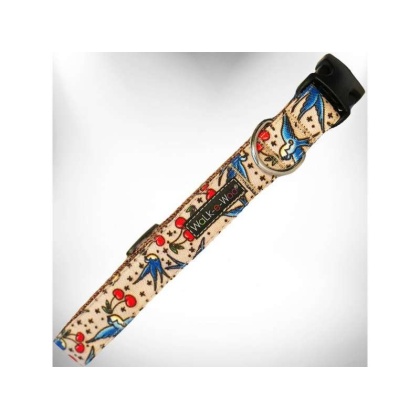 Bluebird & Cherries - Tattoo Dog Collars - XS 5/8\