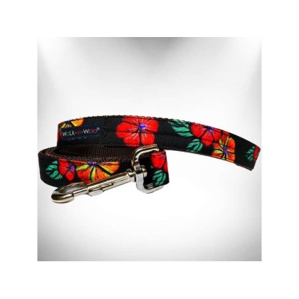 Flowers on Black - Dog Leash - THIN 5/8\