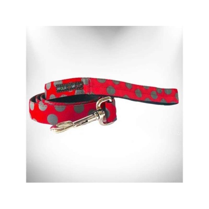 Grey Dot on Red - Polka Dot Dog Leads - THIN Lead 5/8\