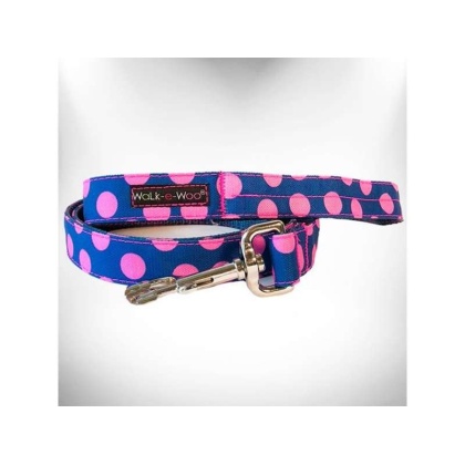 Pink Dot on Blue - Polka Dot Dog Leads  - THIN Lead 5/8\