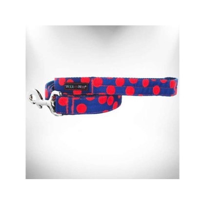 Red Dot on Blue - Polka Dot Dog Leads  - THIN Lead 5/8\