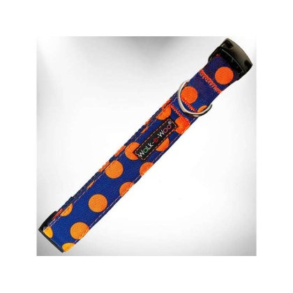 Orange Dot on Blue - Polka Dot Dog Collars - XS 5/8\