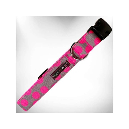 Pink Dot on Grey - Polka Dot Dog - Neon Collars - XS 5/8\
