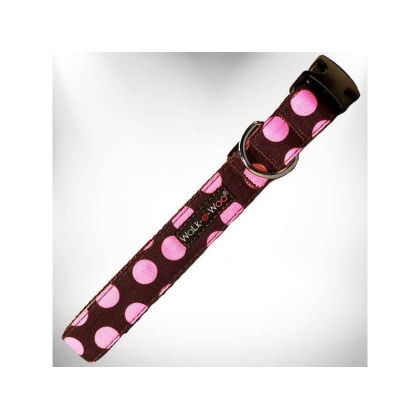 Pink Dot on Brown - Polka Dot Dog Collars - S 3/4\