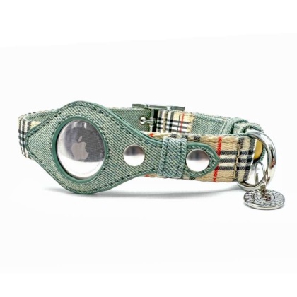 Beige Plaid & Denim - Apple Airtag Collar - XS