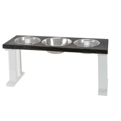 White/Ebony - Farmhouse 3 Bowl Elevated Regular Feeder - 16 Inch