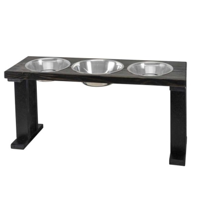 Black/Ebony - Farmhouse 3 Bowl Elevated Regular Feeder -  16 Inch