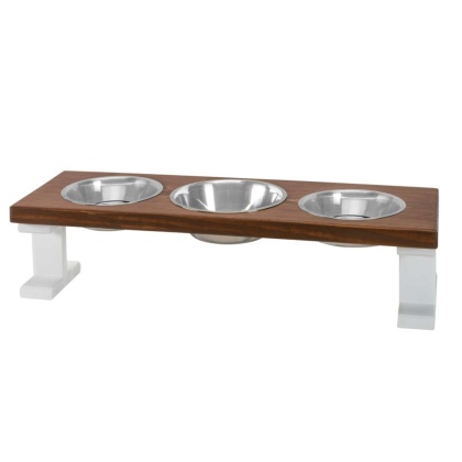 White/Chestnut - Farmhouse 3 Bowl Elevated Regular Feeder -  8 Inch