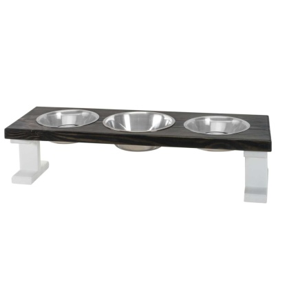 White/Ebony - Farmhouse 3 Bowl Elevated Regular Feeder -  8 Inch