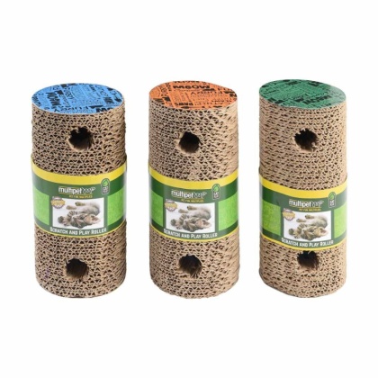 Multipet Cardboard Scratcher Roller Cat Toy Assorted Colors 7.5\