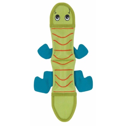 Green - Outward Hound Fire Biterz Lizard Durable Fire Hose Dog Toy  - Medium