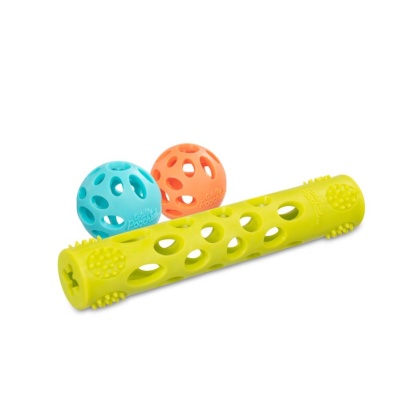Totally Pooched Huff\'n Puff 3pc, Two Ball & Stick Set, Rubber, Assorted