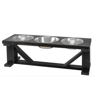 Farmhouse 3-Bowl Elevated Dog Feeder Ebony Large, Black Base